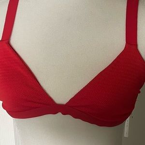 NWT VITAMIN A bikini top, size 12/D/XL, red orange, back hook, textured